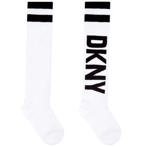 Girls White & Black Logo Socks