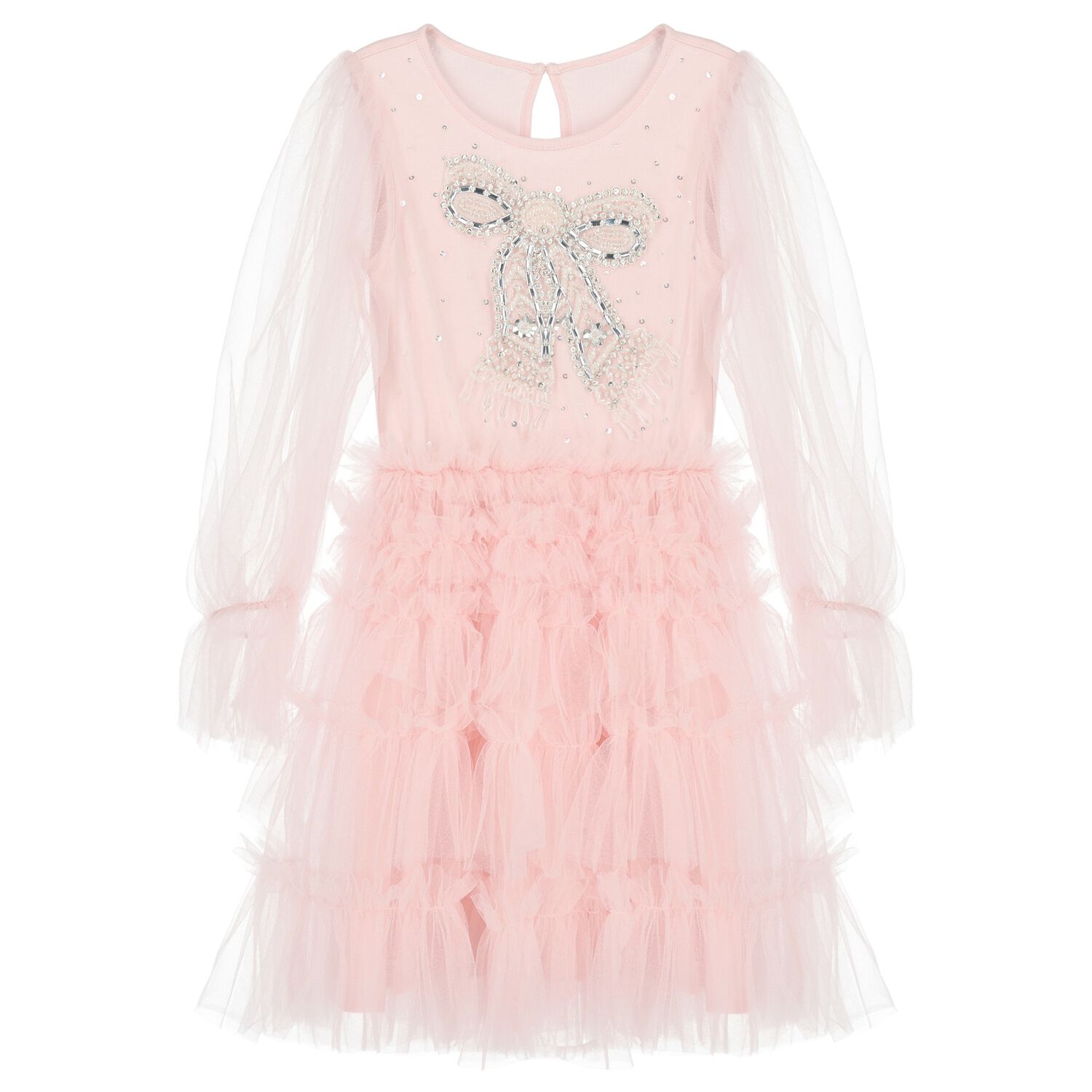 Girls Pink Embellished Tulle Dress, 1, hi-res