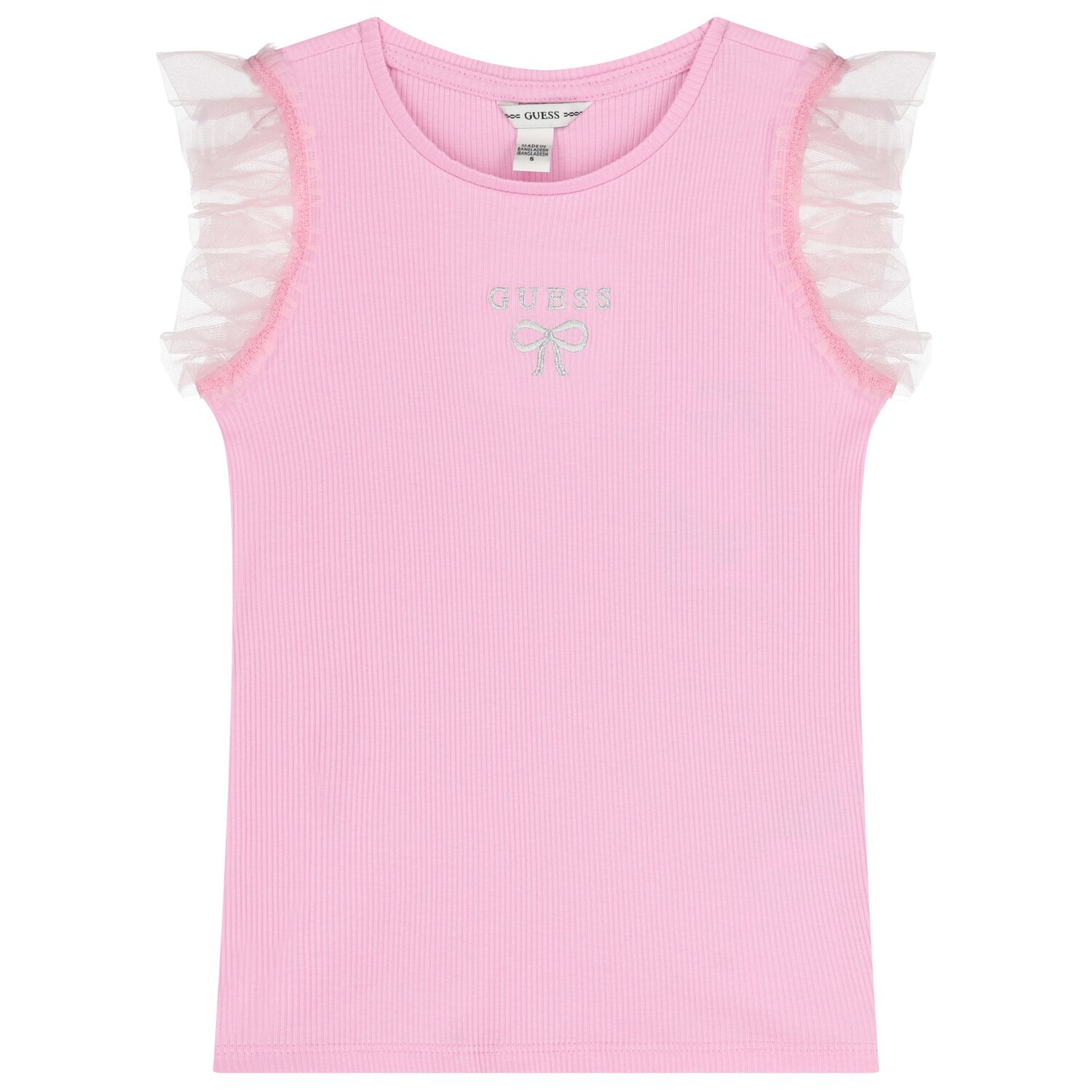 Girls Pink Logo Ribbed Top, 2, hi-res