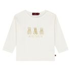 Younger Girls Ivory & Gold Teddy Bear Logo Long Sleeve Top , 1, hi-res