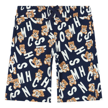 Boys Navy Blue Teddy Bear Logo Shorts