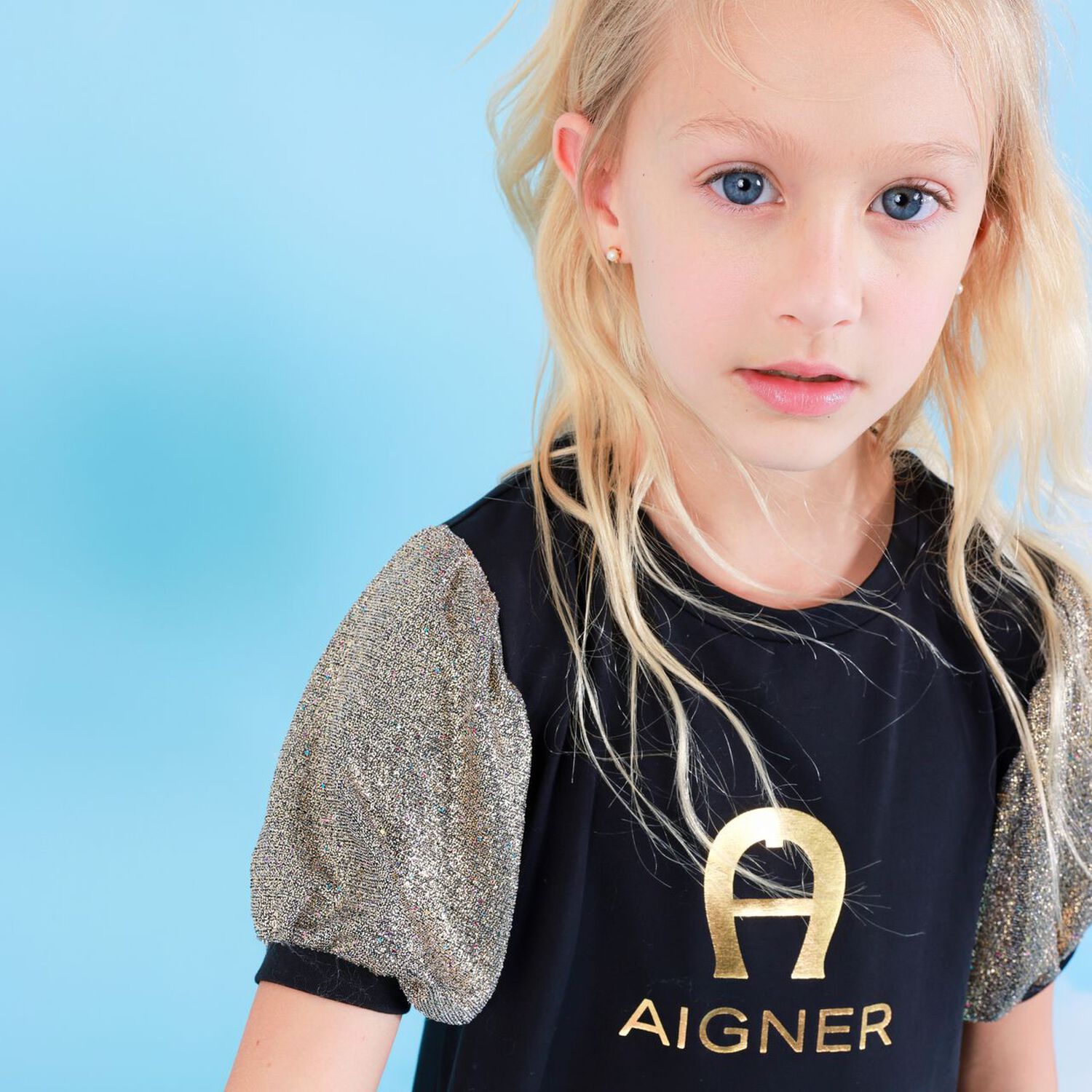Girls Black & Gold Logo Dress, 1, hi-res image number null