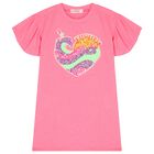 Girls Pink Embellished Logo Dress, 1, hi-res