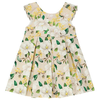 Younger Girls Beige Floral Dress
