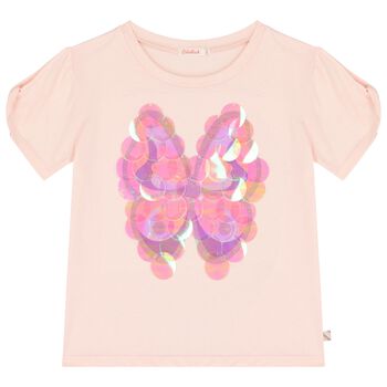 Girls Pink Butterfly Sequin T-Shirt