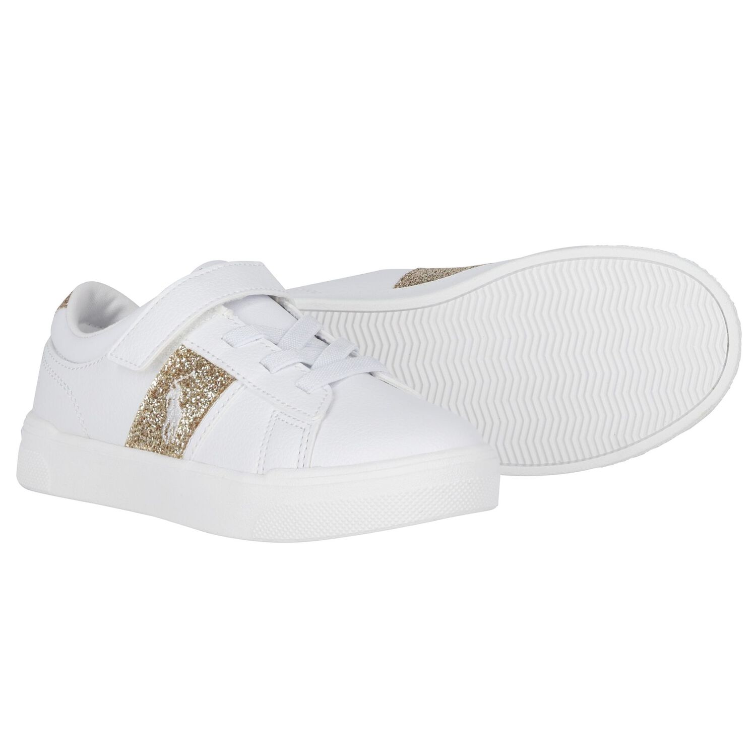 Girls White & Gold Logo Trainers, 1, hi-res image number null