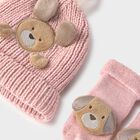 Baby Girls Pink Puppy Knitted Hat & Socks Set, 2, hi-res