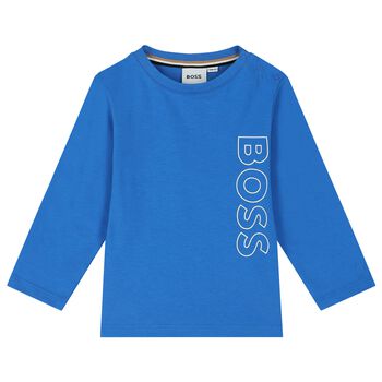 Younger Boys Blue Logo Long Sleeve Top