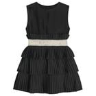 Girls Black Logo Pleated Satin Dress , 1, hi-res
