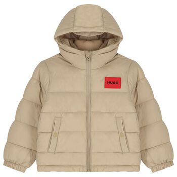 Boys Beige Logo Puffer Jacket 