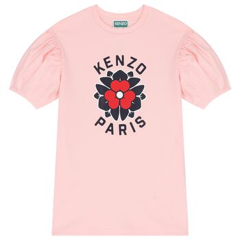 Girls Pink Logo Flower Dress