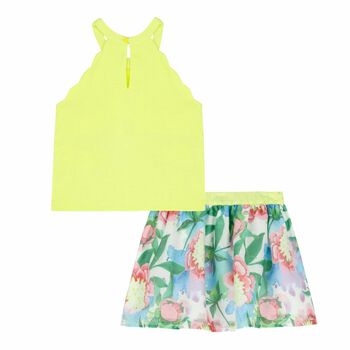 Girls Yellow Floral Skirt Set
