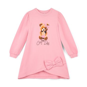 Girls Pink Logo Teddy Bear Sweatshirt Dress