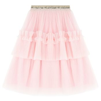 Girls Pink & Gold Logo Tulle Skirt