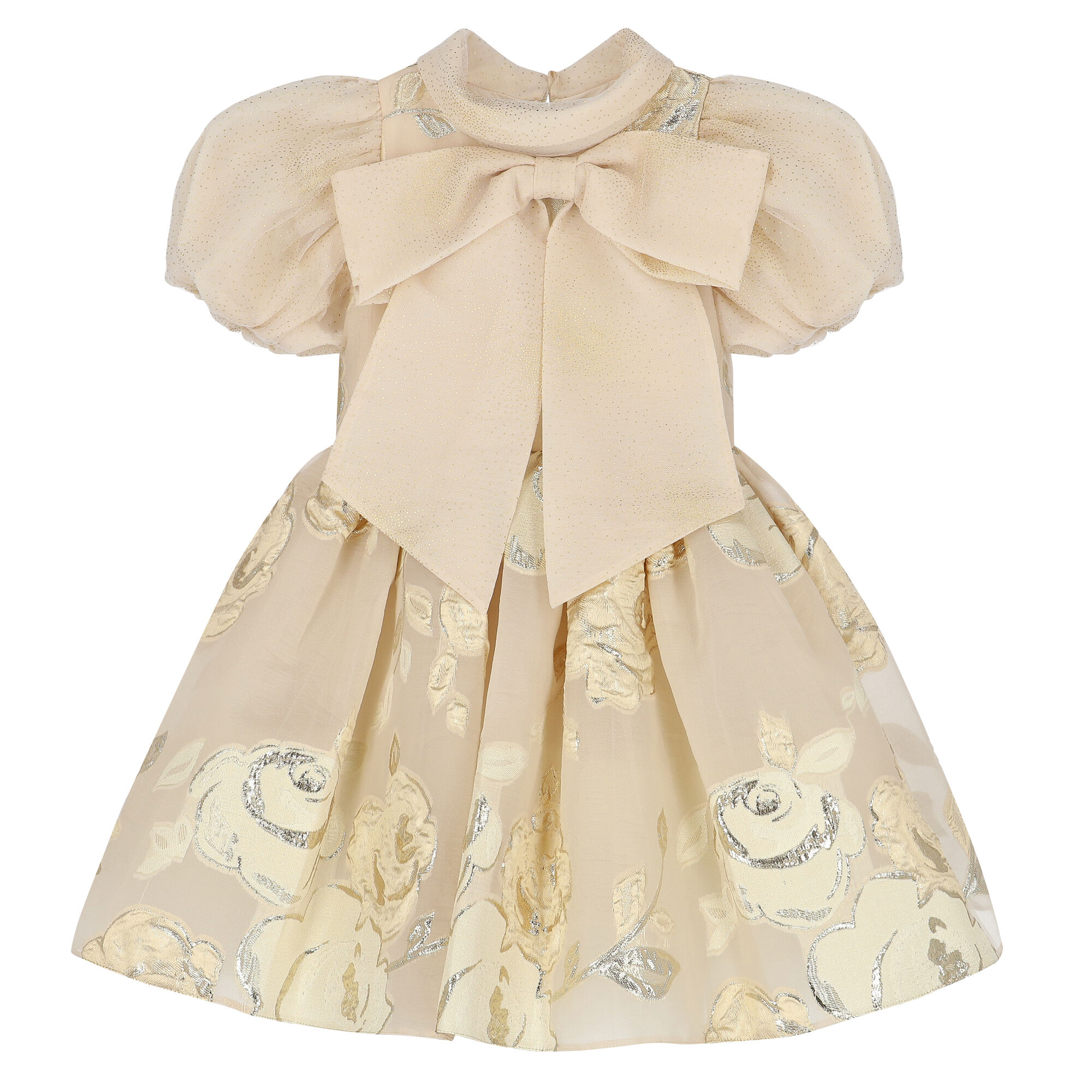 Junona Girls Beige Gold Jacquard Dress Junior Couture