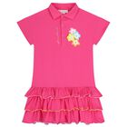 Girls Pink Flower Polo Dress, 1, hi-res
