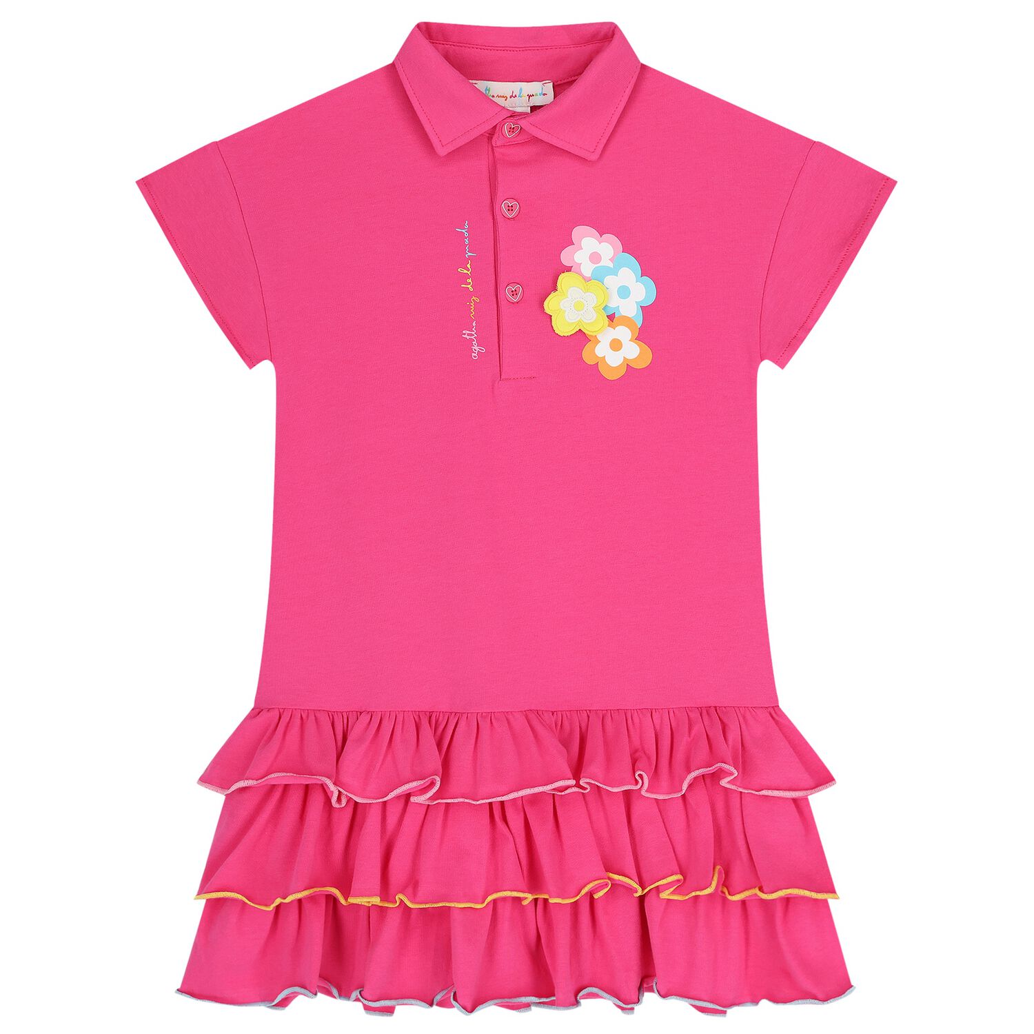 Girls Pink Flower Polo Dress, 1, hi-res