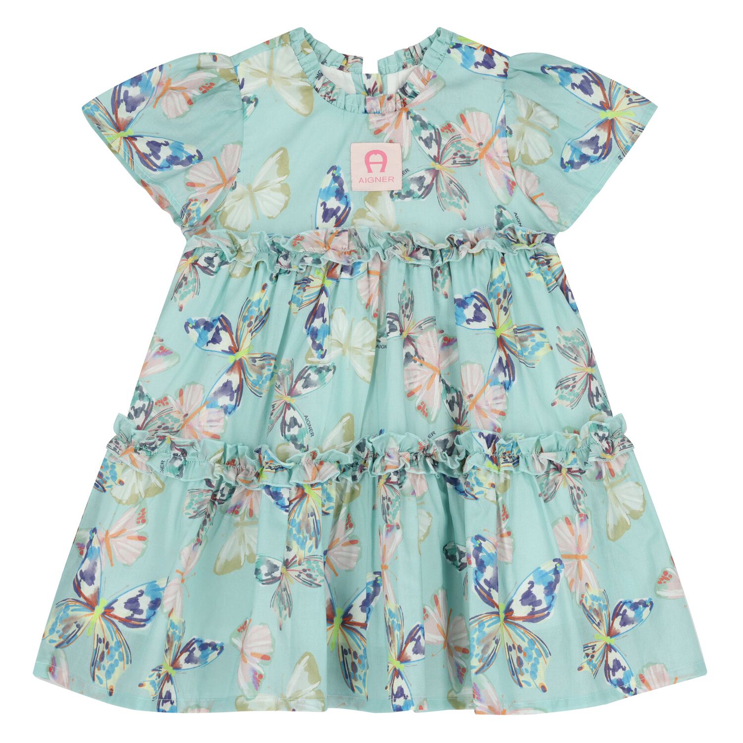 Younger Girls Blue Butterflies Logo Dress, 2, hi-res
