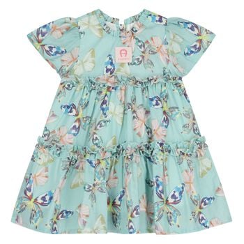 Younger Girls Blue Butterflies Logo Dress