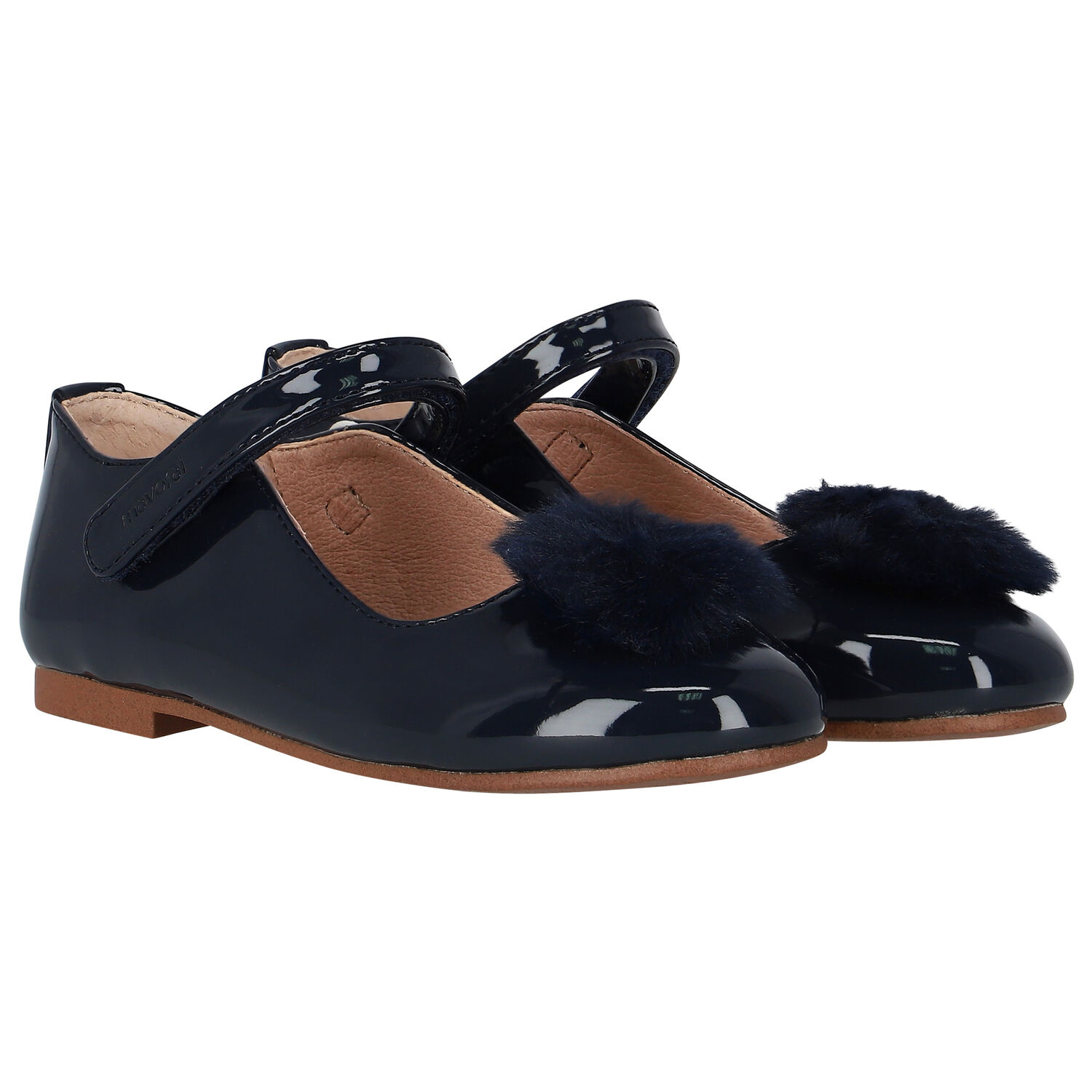 Mayoral Girls Navy Blue Fur Patent Leather Shoes Junior Couture