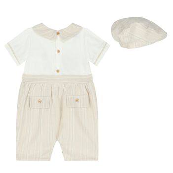 Baby Boys Ivory & Beige Romper Set