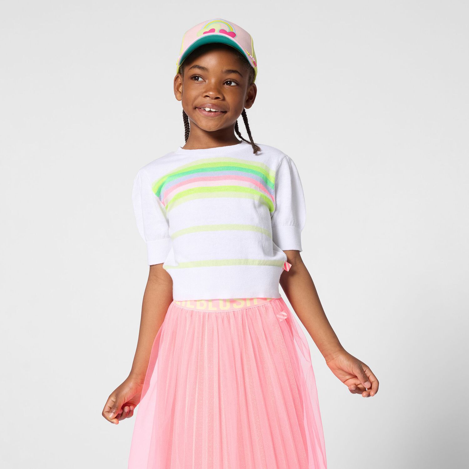 Girls White, Neon Yellow & Pink Logo Cap, 1, hi-res