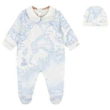 Baby Boys Ivory & Blue Geo Map Babygrow Gift Set