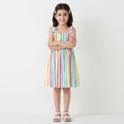 Girls Multi-Coloured Bow Striped Dress, 1, hi-res