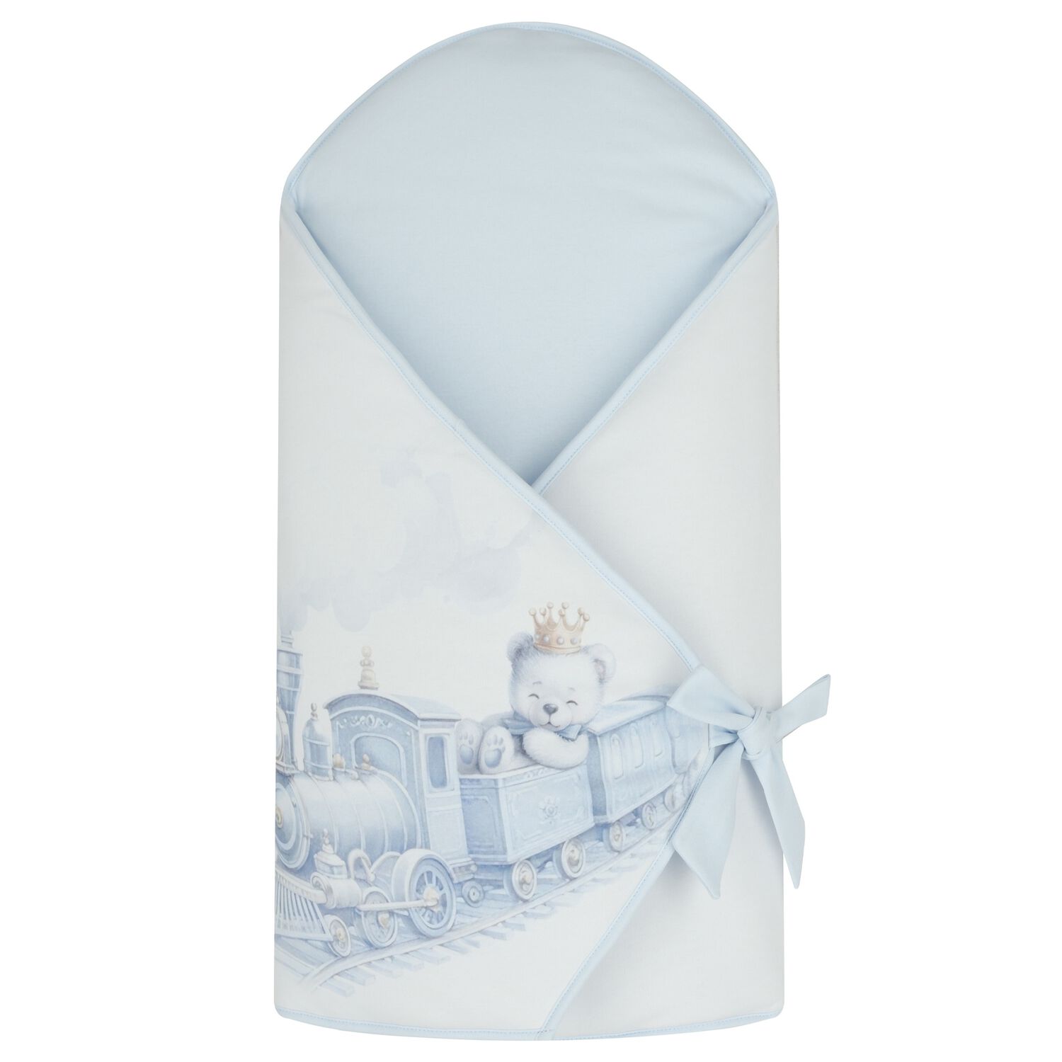 Baby Boys White & Blue Teddy & Train Nest, 1, hi-res