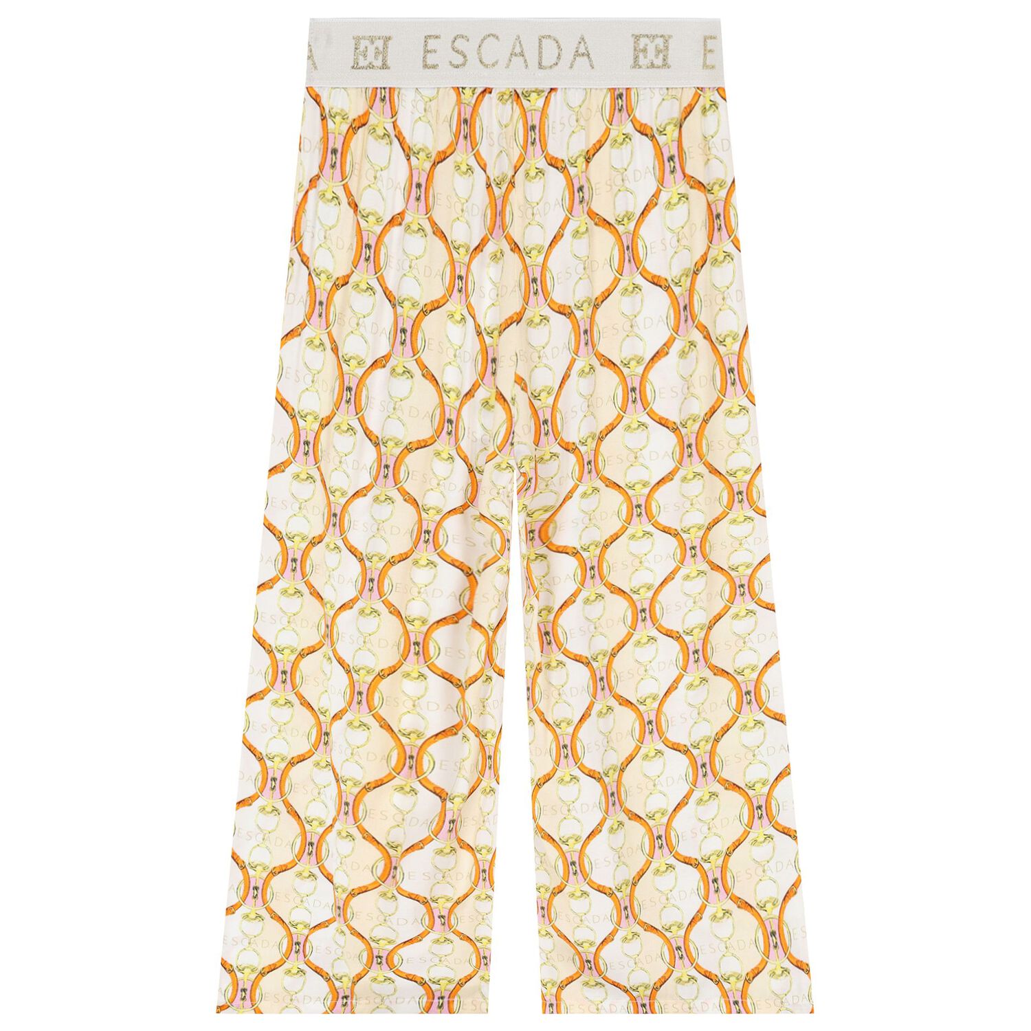 طقم بنات بنطلون بالشعار باللون الأبيض والبيج, 1, hi-res image number null