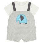 Baby Boys White & Grey Elephant Romper, 1, hi-res