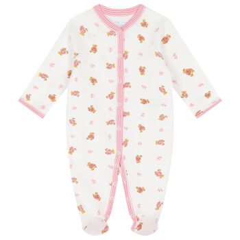 Baby Girls White & Pink Logo Babygrow