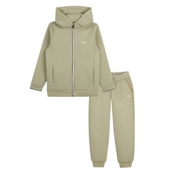 Boys Mini Me Green Logo Tracksuit