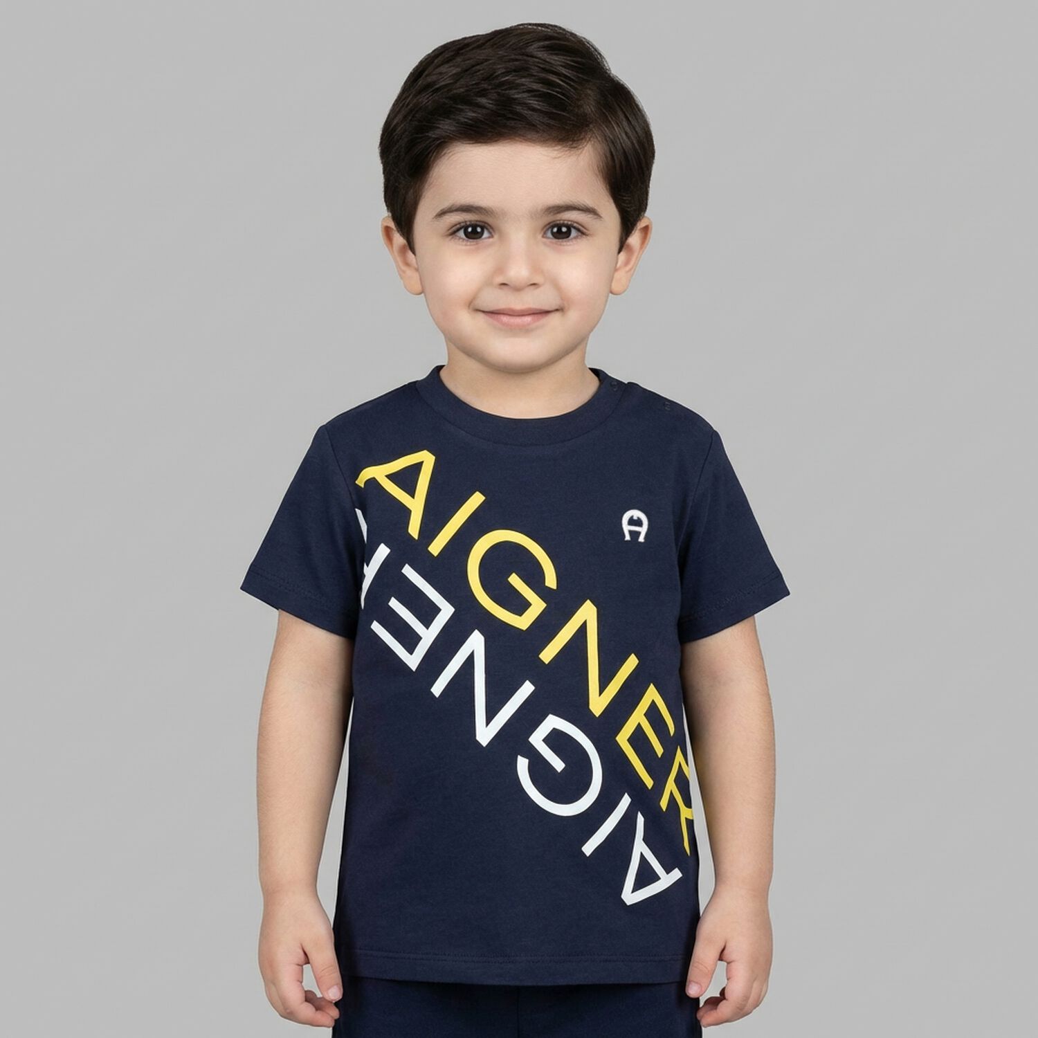 Younger Boys Navy Blue Logo T-Shirt, 1, hi-res