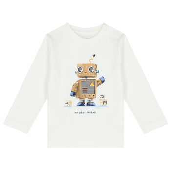 Younger Boys Ivory Robot Long Sleeve Top