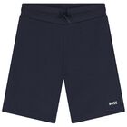 Boys Mini Me White & Navy Blue Logo Shorts Set, 1, hi-res