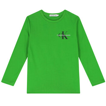 Boys Green Logo Long Sleeve Top
