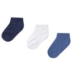 Younger Boys Navy Blue, White & Blue Socks (3 Pack), 2, hi-res