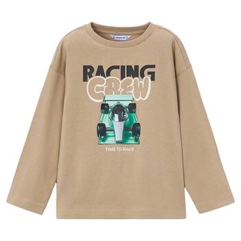 Boys Beige Formula 1 Car Long Sleeve Top
