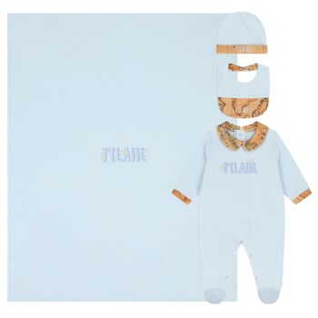 Baby Boys Blue & Beige Geo Map Babygrow Gift Set