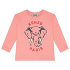 Girls Pink Elephant Logo Long Sleeve Top, 2, hi-res