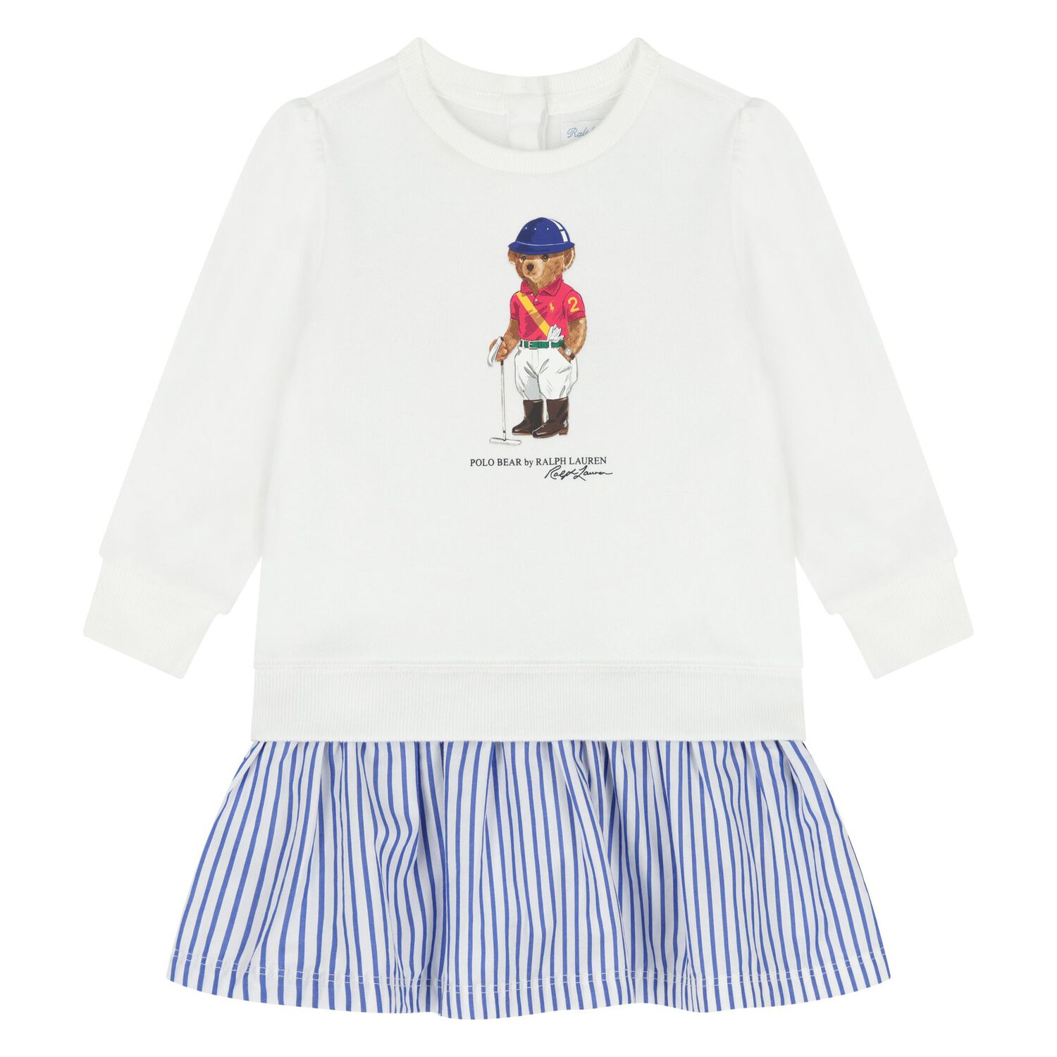 Baby Girls White Polo Bear Dress, 1, hi-res