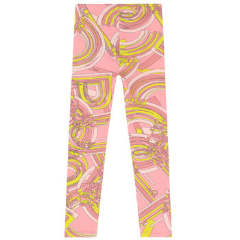 Girls Pink & Yellow Printed Leggings