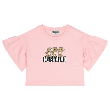 Girls Pink Teddy Bear Logo T-Shirt
