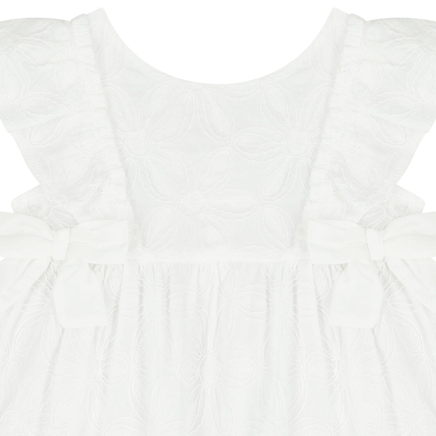 Younger Girls White Embroidered Dress, 1, hi-res