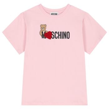 Girls Pink Teddy Bear Logo T-Shirt
