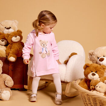 Girls Pink Teddy Hooded Dress