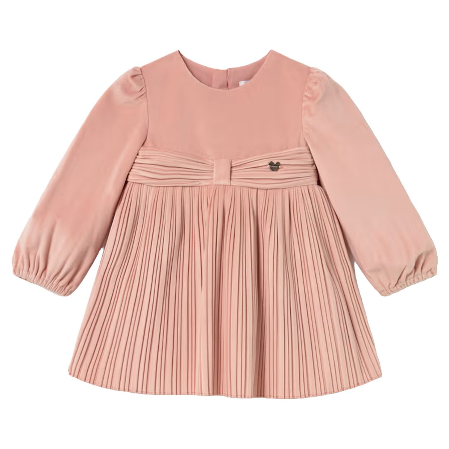 Younger Girls Pink Velvet Pleated Dress, 4, hi-res
