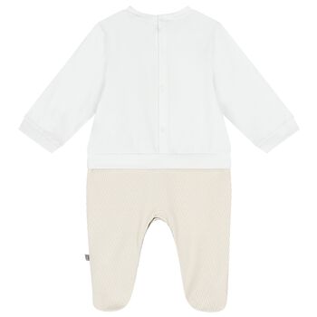 White & Beige Teddy Bear Logo Babygrow