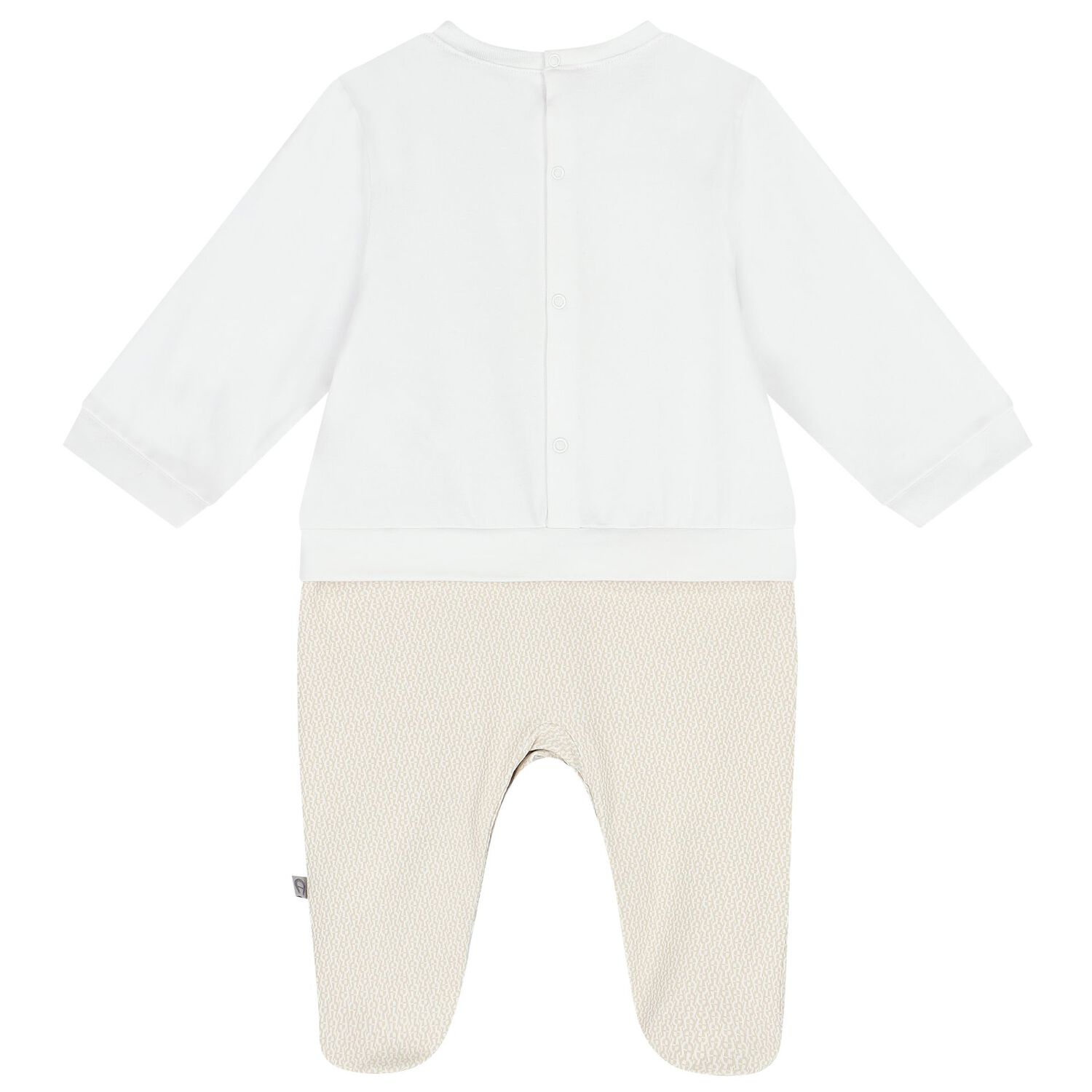 White & Beige Teddy Bear Logo Babygrow, 1, hi-res image number null